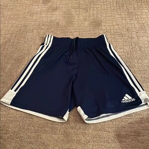 Adidas small blue and white soccer shorts